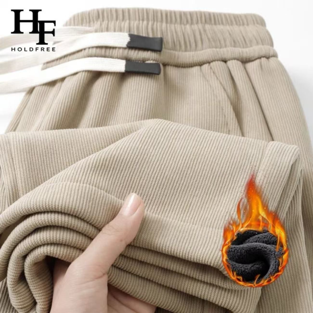 秋冬季垂感加绒加厚运动卫裤男灯芯绒裤子阔腿直筒宽松长裤