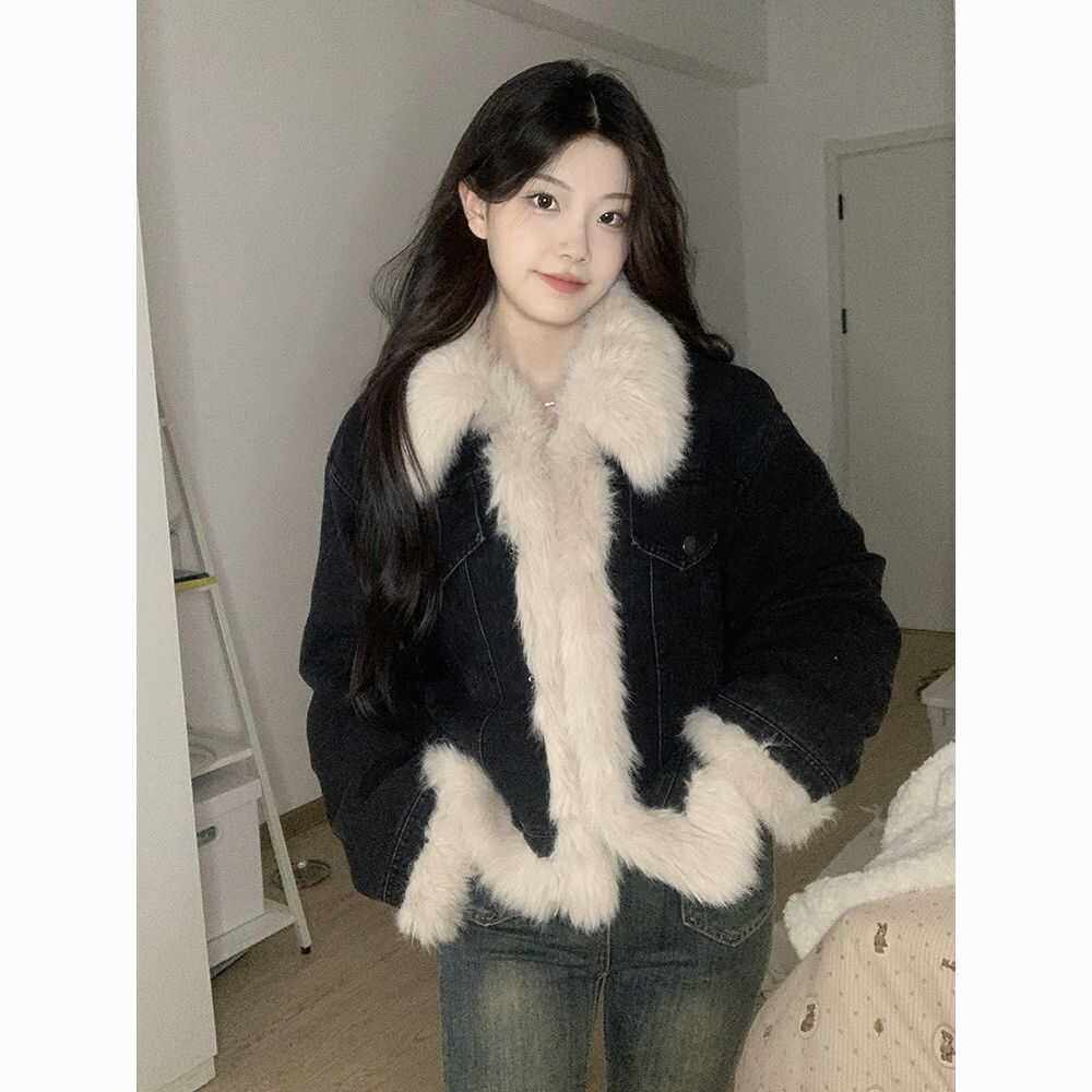 加厚夹棉毛绒牛仔棉服外套女春秋2024新款爆款冬季高级感棉袄上衣