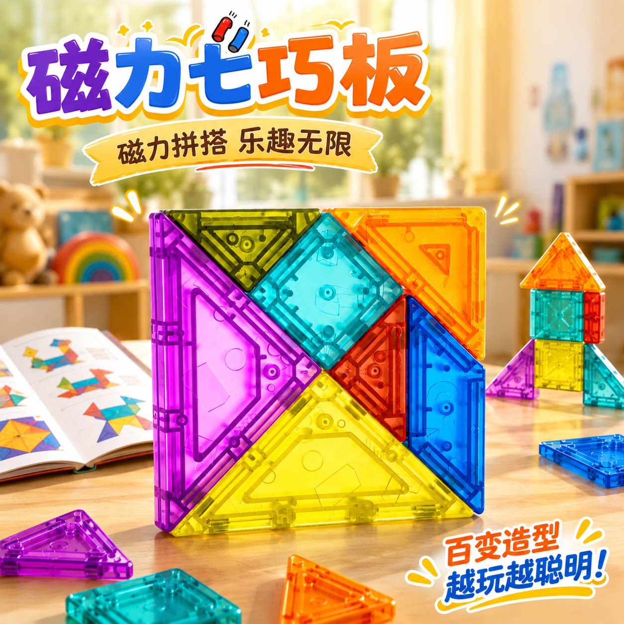磁性七巧板智力拼图拼装积木玩具