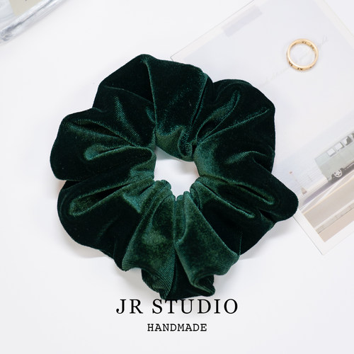 冬日丝语 复古丝绒墨绿色大肠发圈高级感扎头发绳丸子头绳发饰