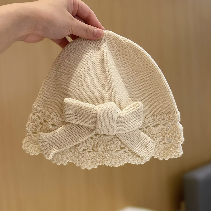 韩系蝴蝶结手工针织包头帽女优雅
