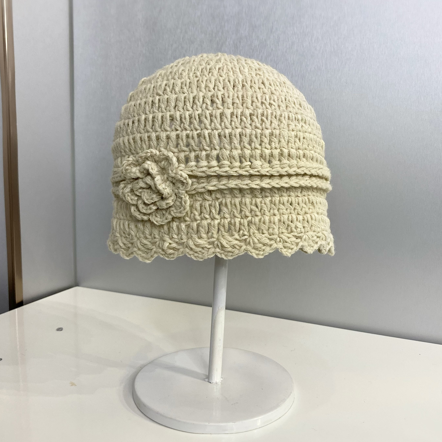 氛围感手工钩花包头帽子女显脸小