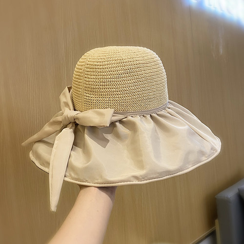 针织蝴蝶结大檐遮阳帽女春夏百搭