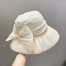 褶皱蝴蝶结渔夫帽子女显脸小优雅气质百搭盆帽可折叠遮阳帽 春夏季