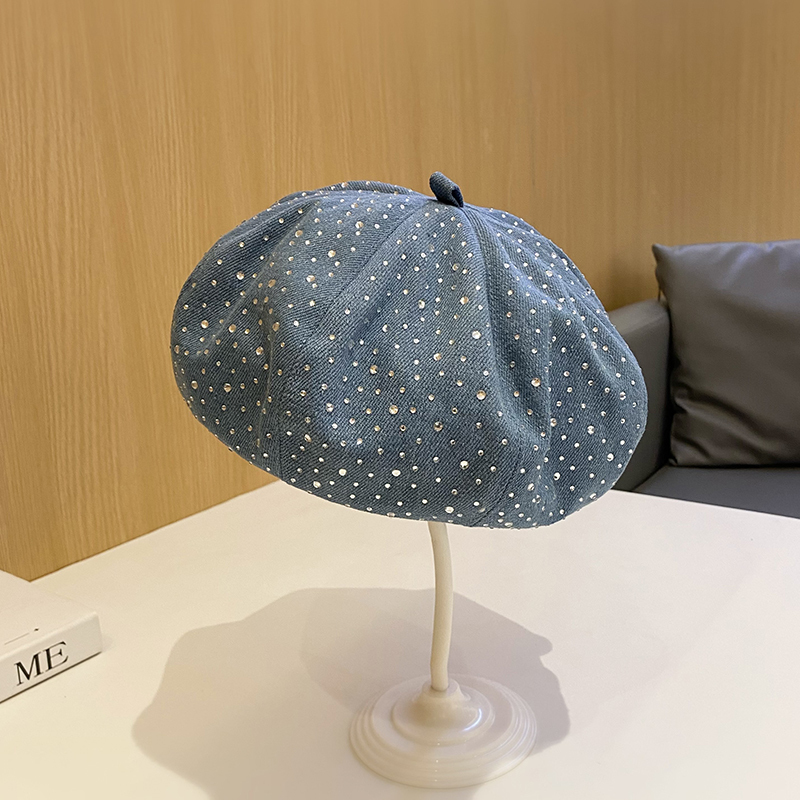 水钻牛仔贝雷帽女英伦复古画家帽