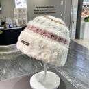 拼色毛绒绒加厚防寒针织冷帽女 加绒保暖毛线帽子女韩版 秋冬季 新款