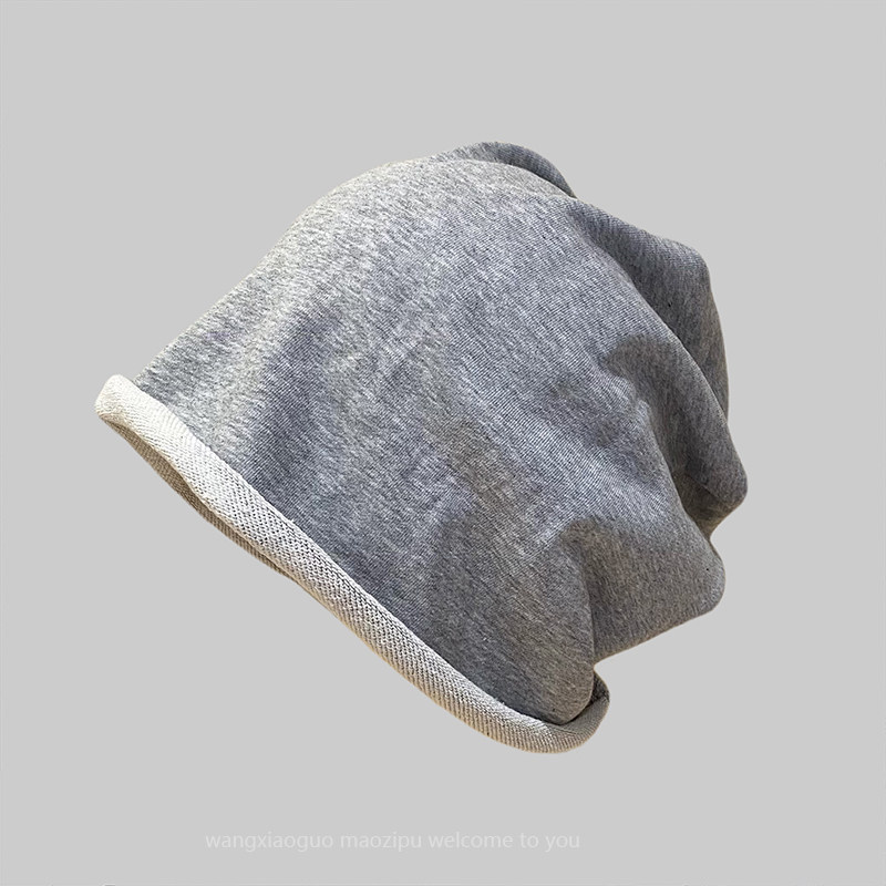 网红卷边堆堆帽女纯色简约百搭显脸小包头帽韩版宽松月子帽冷帽秋