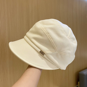 日系显脸小加绒鸭舌渔夫帽女保暖秋冬新款百搭时尚贝雷帽堆堆帽潮