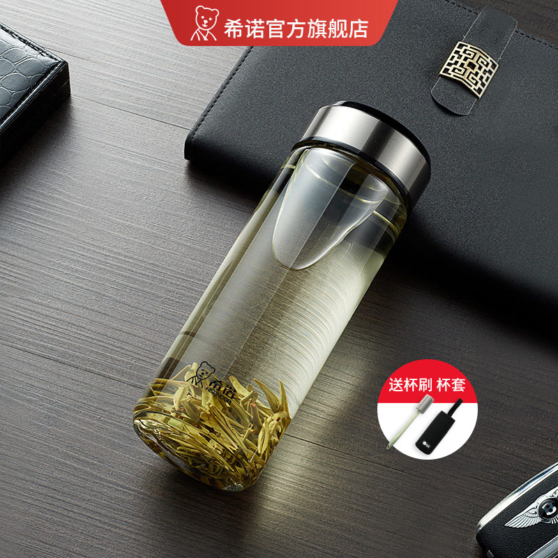希诺玻璃杯单层加厚高颜值家用水杯男士大容量办公室泡茶杯子女