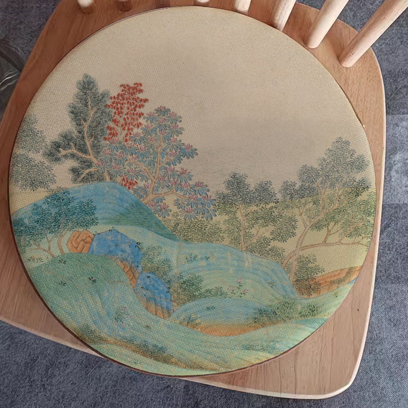 新中式山水红木沙发圆形棉麻防滑坐垫餐椅茶楼座垫四季家用温莎椅,居家布艺,椅垫,淘宝优惠券,粉丝福利购,淘宝优惠卷