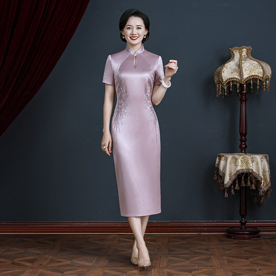 专柜同款旗袍婚礼宴会妈妈连衣裙