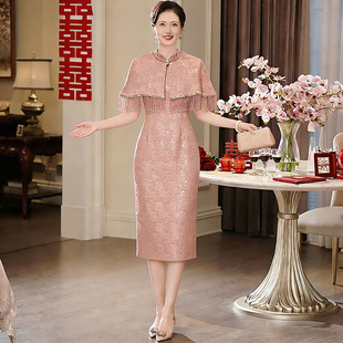 年轻喜婆婆婚宴礼服夏装新款订婚妈妈装高端轻奢晚宴连衣裙