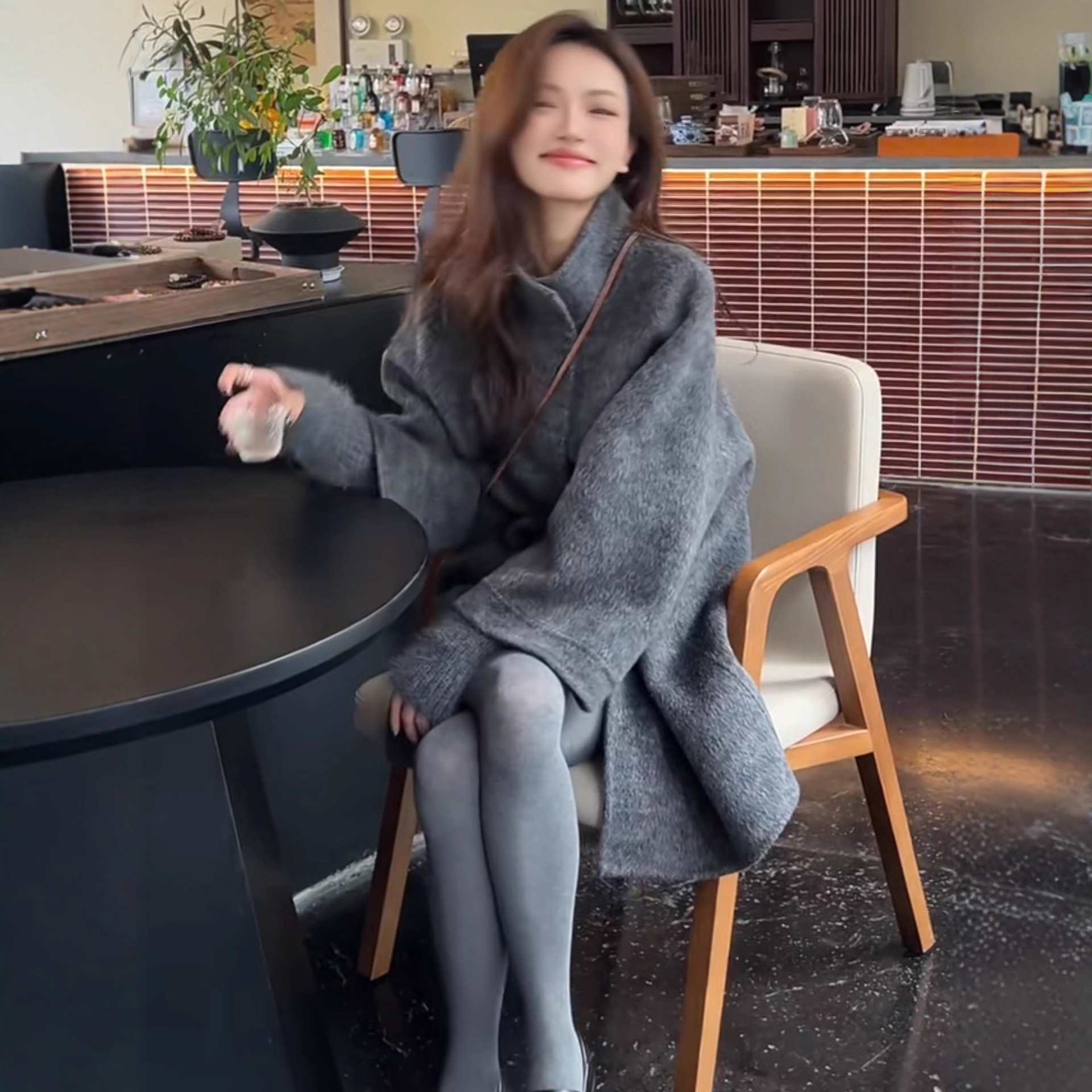 高端灰色双面羊绒大衣女2025年新款秋冬季韩版立领宽松毛呢子外套