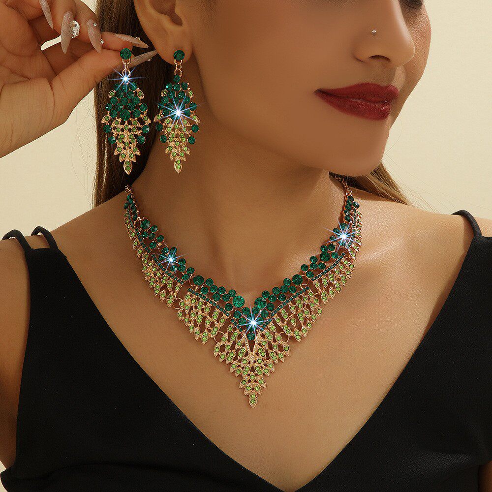 合金水钻婚礼项链耳环新娘婚礼饰品宴会女士珠宝首饰网红个性瑞丽