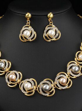 欧美珍珠项链套装新娘配饰时尚礼服晚宴百搭合金首饰品个性夸张女