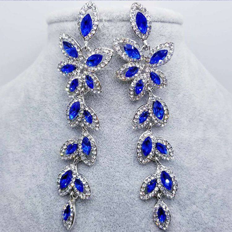 树叶水晶镶钻耳环气质夸张女士百搭合金耳钉速卖通爆款耳饰定制品