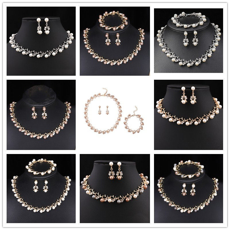 合金奢华韩版珍珠手链项链耳环套装新娘礼服百搭配饰时尚小清新女