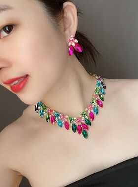 百搭彩色花卉欧美水晶装饰项链