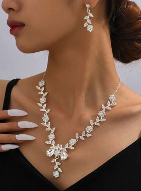 欧美珠宝项链耳环套装高级感三件套新娘婚纱配饰新款女装饰水滴款