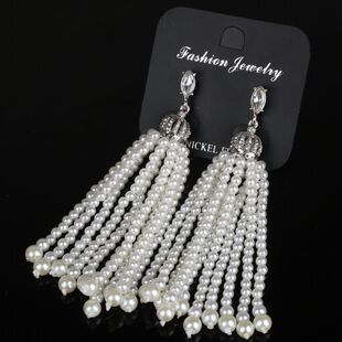 欧美耳环饰品民族风晚会奢华礼服旗袍女式清新耳环耳饰珍珠流苏款