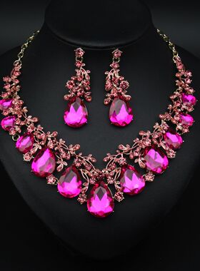 欧美时尚气质百搭宝石项链耳环套装女新娘舞会礼服配饰品网红装饰