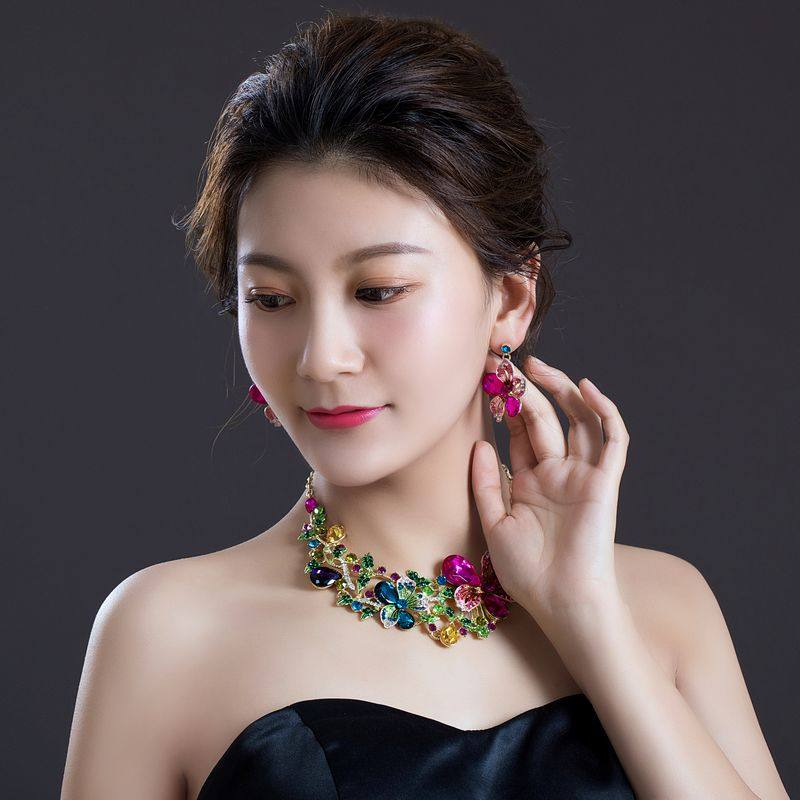 毛衣链新娘礼服配饰欧美韩版百搭锁骨花朵装饰项链首饰套装夸张女