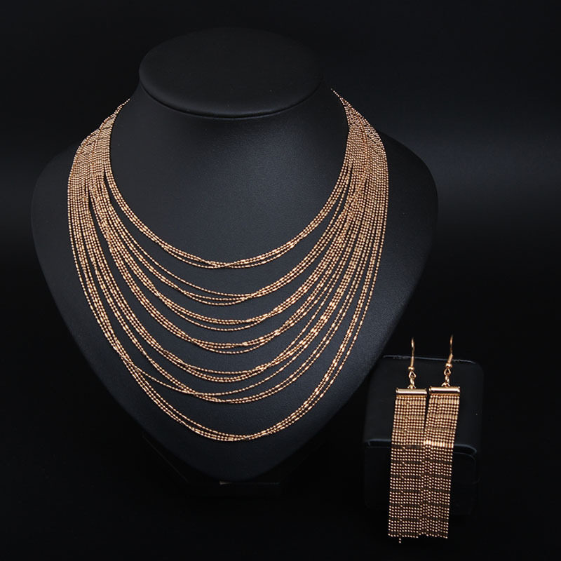 유럽과 미국의 금 술 목걸이와 귀걸이 세트 맞춤형 패션 합금 여성의 다층 보석 드레스 패션 액세서리