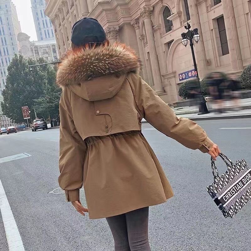 派克服女冬季保暖休闲时尚韩版长袖连帽真皮草可拆卸皮毛一体外套