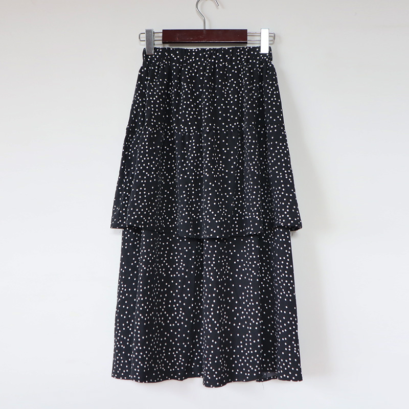 包邮波点半身裙女秋季松紧腰双层雪纺蛋糕裙小姐姐中长裙子M9C828