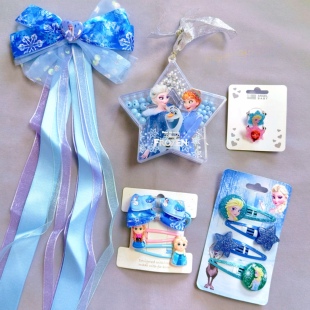 外贸冰雪奇缘艾莎公主儿童项链手链戒指串珠DIY发发卡蝴蝶结发饰