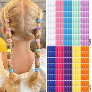 200条外贸不伤发毛巾圈高弹力纯色儿童小号拇指发绳扎头发橡皮筋