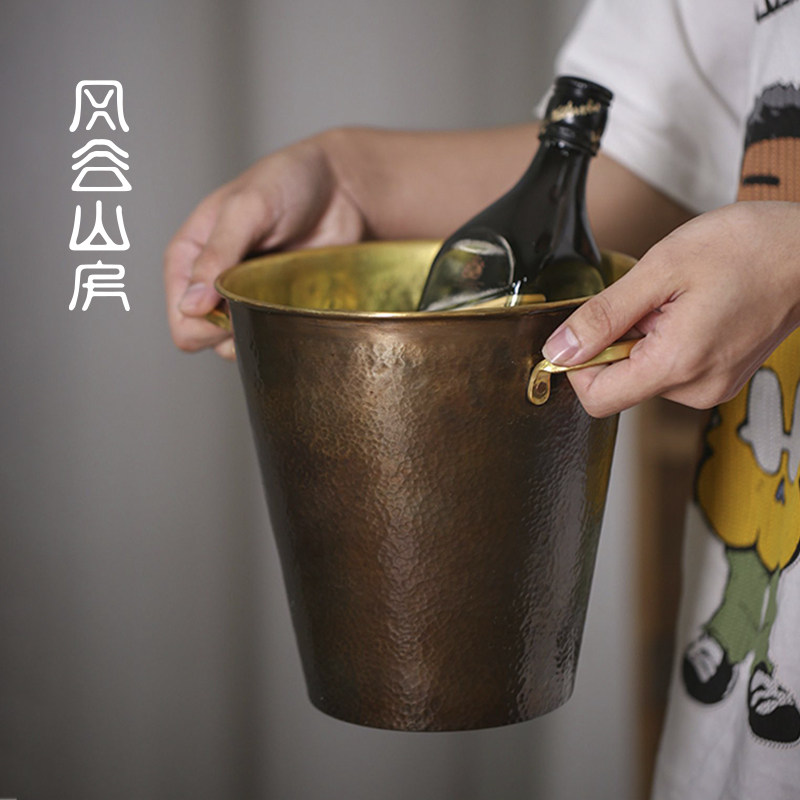高级感轻奢黄铜冰桶高档商用酒吧提酒篮香槟红啤酒装冰块户外露营图片