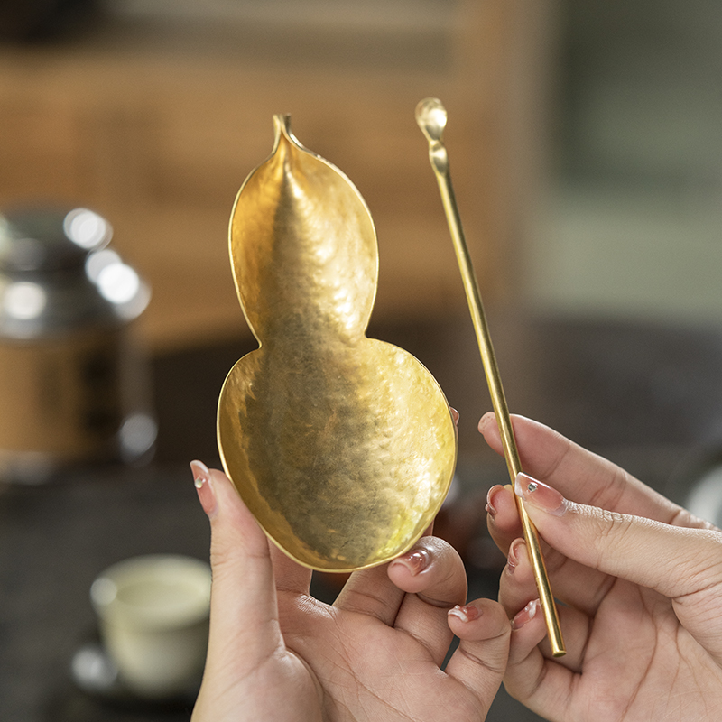 【福禄】黄铜茶则茶勺六君子套装葫芦茶荷匙针导入茶器投茶小型