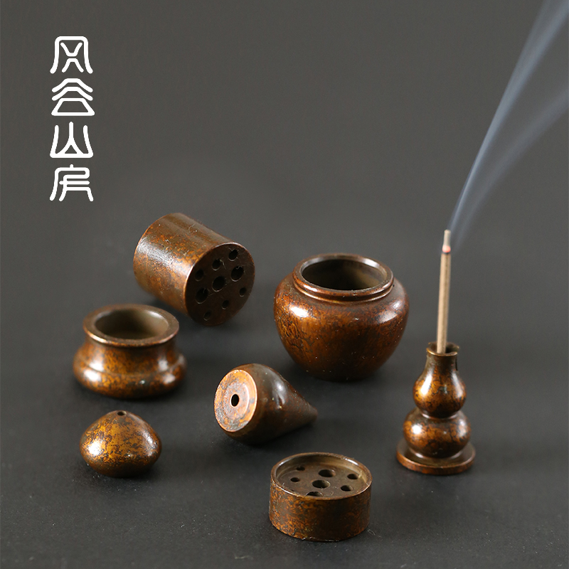 手工复古铜香插线香盘香檀香香托