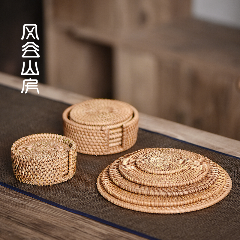 手工编织藤编杯垫杯托隔热垫紫砂