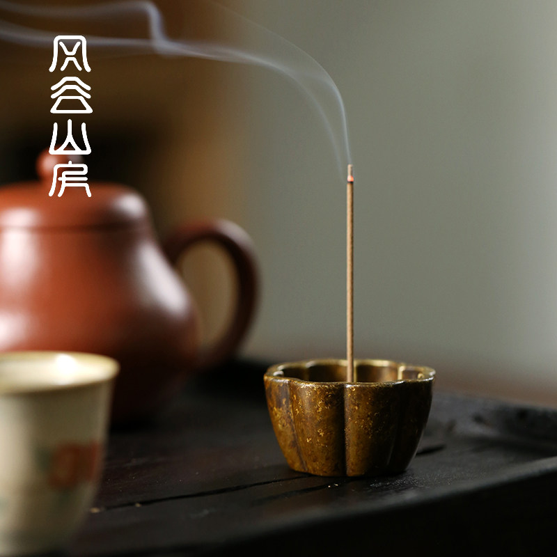 手工复古莲花纯铜香炉线香香插图片