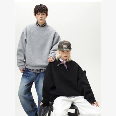 质感太空棉拼接重磅圆领卫衣男女秋季boxy版型情侣休闲套头衫外套