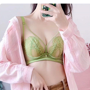 歌慕尔8328S专柜蕾丝深V水晶杯薄款大胸显小软钢圈BC杯法式三角杯