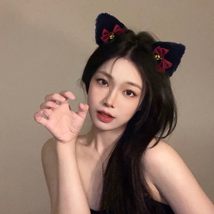 日系可爱铃铛猫耳朵发夹女猫咪蝴蝶结夹子头饰氛围感圣诞节发饰
