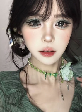 森系甜美绿色串珠花朵流苏颈链