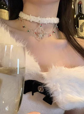 日韩风白色毛绒雪花choker锁骨链