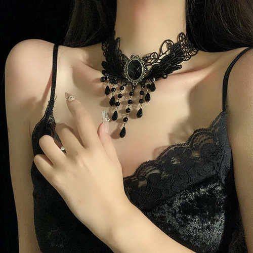 暗黑万圣节哥特风蕾丝项链女主剧本锁骨链时尚百搭气质高级感颈链