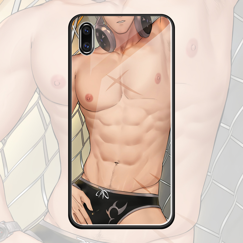 健身腹肌型男适用苹果8p 11pro XS玻璃壳华为p40 A7 R15X21手机壳