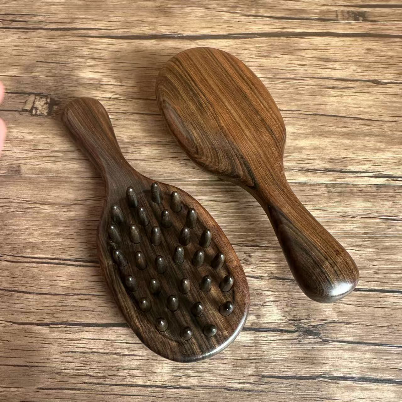 卖檀翁按摩梳子头皮经络梳头部天然黑酸枝养生30大齿通经络梳子