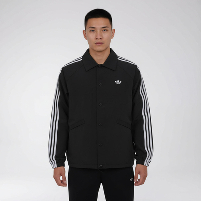 经典三条纹翻领宽松运动梭织外套