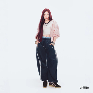 Adidas阿迪达斯三叶草女子宽松阔腿裤条纹伞兵裤运动长裤KS2865