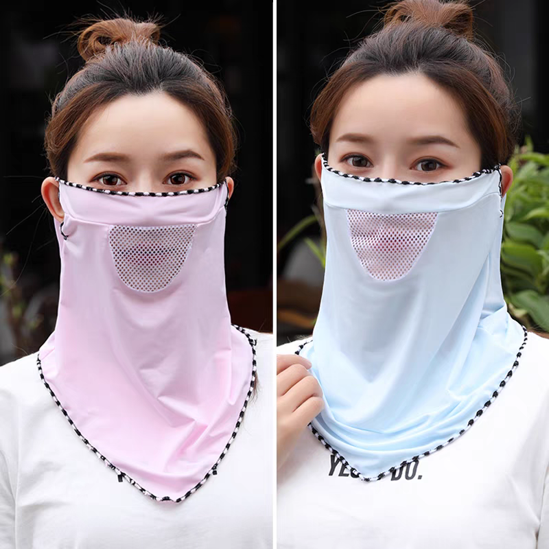 夏季防晒面罩遮脸护颈面纱女冰丝脸罩防紫外线围脖口罩挂耳薄款