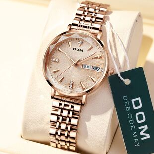 DOM女时尚 小金表轻奢小众简约手表夜光防水石英女士腕表520送礼
