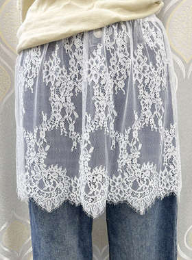 2025秋蕾丝屁帘女叠穿下摆白色裙帘高级感遮臀罩裙牛仔裤子搭屁帘