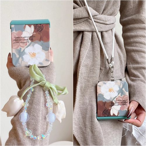 适用华为PuraX折叠屏手机壳小米MixFlip2壳膜一体荣耀MagicVFlip2全包中轴novaflipS手链水彩花pocket2斜挎包